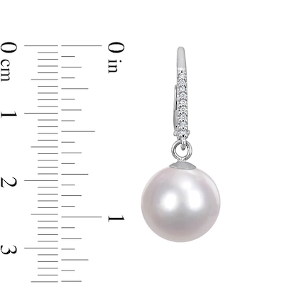 11.0-12.0mm Freshwater Cultured Pearl and 0.05 CT. T.W. Diamond Drop Earrings in Sterling Silver