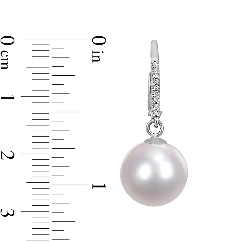 11.0-12.0mm Freshwater Cultured Pearl and 0.05 CT. T.W. Diamond Drop Earrings in Sterling Silver|Peoples Jewellers