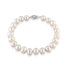 7.5-8.0mm Freshwater Cultured Pearl Strand Bracelet with Sterling Silver Clasp-7.75&quot;
