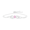 Thumbnail Image 0 of Oval Lab-Created Pink Sapphire and Diamond Accent "MOM" Infinity Side Loop Bolo Bracelet in Sterling Silver - 9.5"
