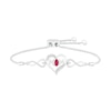 Oval Lab-Created Ruby and 0.04 CT. T.W. Diamond Heart Frame "MOM" Side Infinity Bolo Bracelet in Sterling Silver - 9.5"