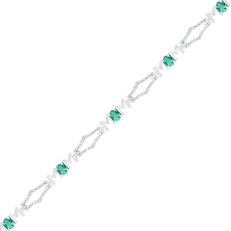 Oval Lab-Created Emerald and 0.09 CT. T.W. Diamond Kite-Shaped Art Deco Link Bracelet in Sterling Silver - 7.5"|Peoples Jewellers