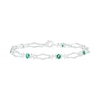 Oval Lab-Created Emerald and 0.09 CT. T.W. Diamond Kite-Shaped Art Deco Link Bracelet in Sterling Silver - 7.5"