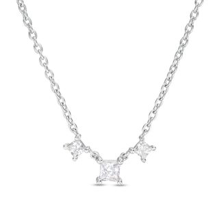 0.45 CT. T.W. Princess-Cut Diamond Past Present Future® Necklace in 10K White Gold