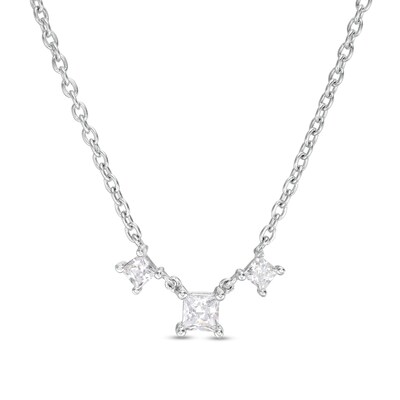 0.45 CT. T.W. Princess-Cut Diamond Past Present Future® Necklace in 10K White Gold