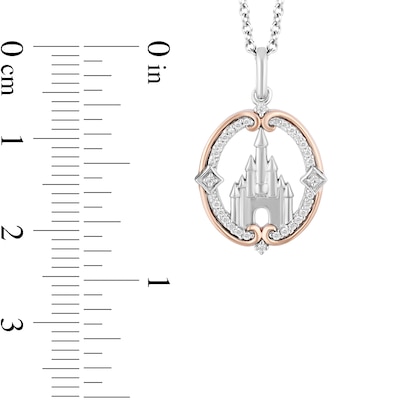 Enchanted Disney Princess 0.085 CT. T.W. Diamond Castle Pendant in Sterling Silver and 10K Rose Gold - 19"