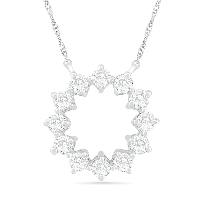 0.23 CT. T.W. Diamond Sun Outline Circle Necklace in 10K White Gold|Peoples Jewellers