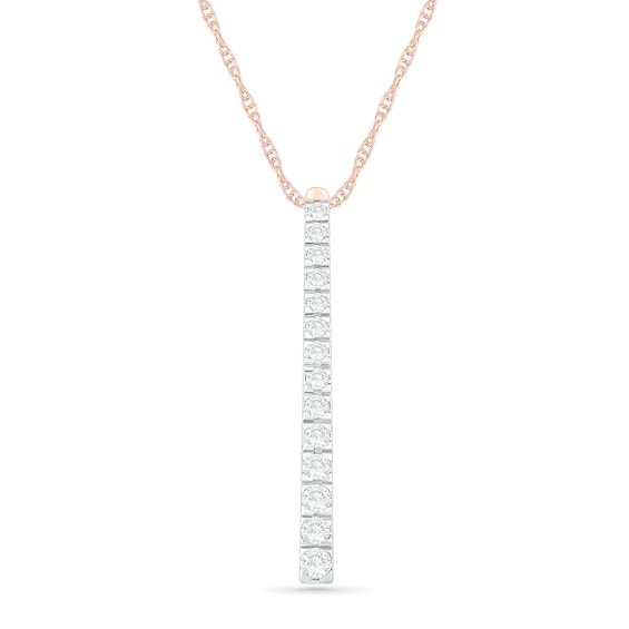 0.95 CT. T.W. Diamond Linear Bar Pendant in 10K Rose Gold