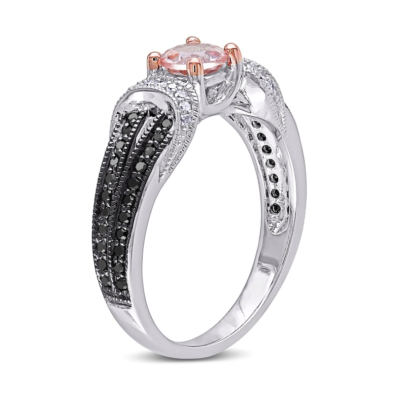 5.0mm Morganite and 0.24 CT. T.W. Enhanced Black and White Diamond Loop Collar Vintage-Style Ring in Sterling Silver|Peoples Jewellers