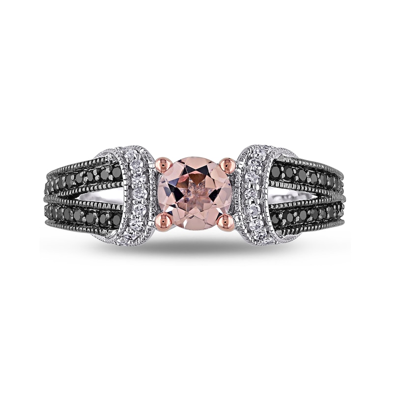 5.0mm Morganite and 0.24 CT. T.W. Enhanced Black and White Diamond Loop Collar Vintage-Style Ring in Sterling Silver|Peoples Jewellers