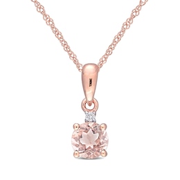 5.0mm Morganite and Diamond Accent Drop Pendant in 10K Rose Gold - 17&quot;