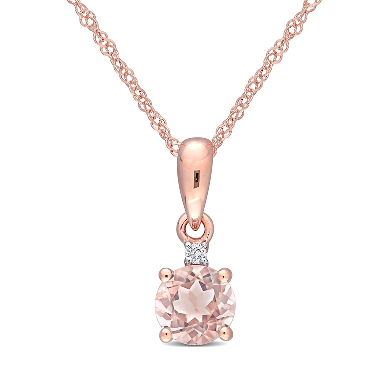 5.0mm Morganite and Diamond Accent Drop Pendant in 10K Rose Gold - 17"|Peoples Jewellers