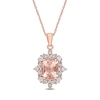 Thumbnail Image 0 of Cushion-Cut Morganite, White Sapphire and 0.05 CT. T.W. Diamond Ornate Leaf Frame Pendant in 10K Rose Gold - 17"