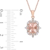 Thumbnail Image 2 of Cushion-Cut Morganite, White Sapphire and 0.05 CT. T.W. Diamond Ornate Leaf Frame Pendant in 10K Rose Gold - 17"