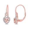 Thumbnail Image 0 of 5.0mm Heart-Shaped Morganite and 0.04 CT. T.W. Diamond Bead Frame Leaf Drop Earrings in 10K Rose Gold