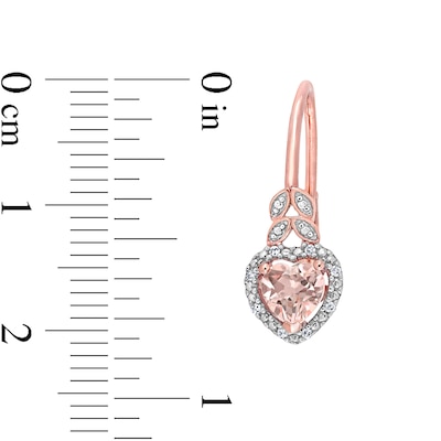 5.0mm Heart-Shaped Morganite and 0.04 CT. T.W. Diamond Bead Frame Leaf Drop Earrings in 10K Rose Gold