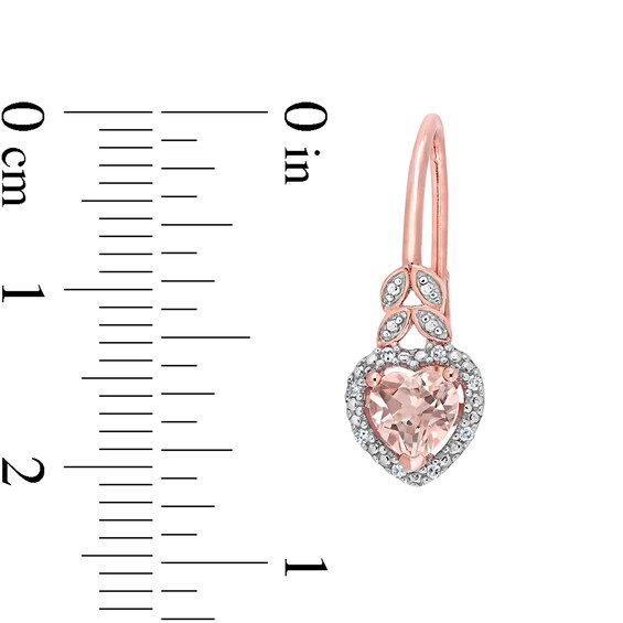 5.0mm Heart-Shaped Morganite and 0.04 CT. T.W. Diamond Bead Frame Leaf Drop Earrings in 10K Rose Gold