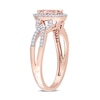 Oval Morganite and 0.19 CT. T.W. Diamond Frame Pointed Split Shank Buckle Ring in 14K Rose Gold