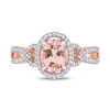 Oval Morganite and 0.19 CT. T.W. Diamond Frame Pointed Split Shank Buckle Ring in 14K Rose Gold