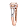 Oval Morganite and 0.34 CT. T.W. Diamond Frame Three Stone Split Shank Ring in 14K Rose Gold