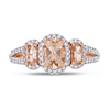 Oval Morganite and 0.34 CT. T.W. Diamond Frame Three Stone Split Shank Ring in 14K Rose Gold