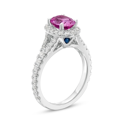 Vera Wang Love Collection Certified Oval Pink Sapphire and 0.69 CT. T.W. Diamond Frame Engagement Ring in 14K White Gold