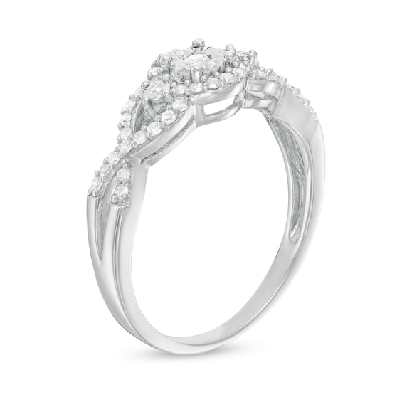 0.24 CT. T.W. Diamond Cascading Frame Three Stone Promise Ring in Sterling Silver