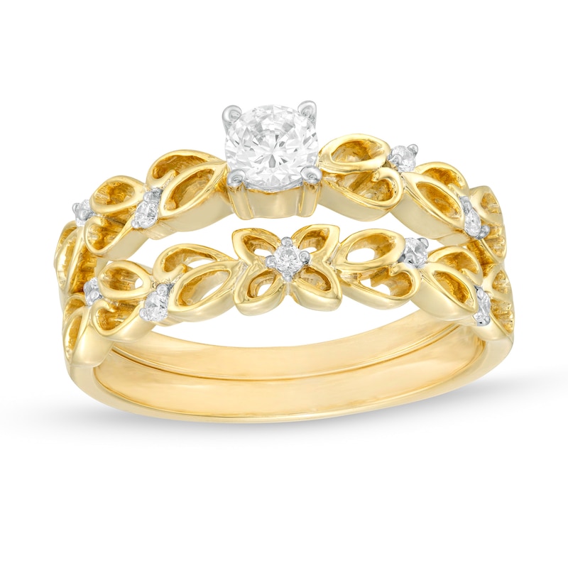 Main Image 1 of 0.29 CT. T.W. Diamond Open Floral Bridal Set in 10K Gold