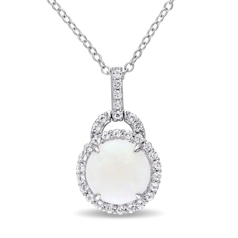 9.0mm Cabochon Opal and White Topaz Frame Doorknocker Pendant in Sterling Silver|Peoples Jewellers
