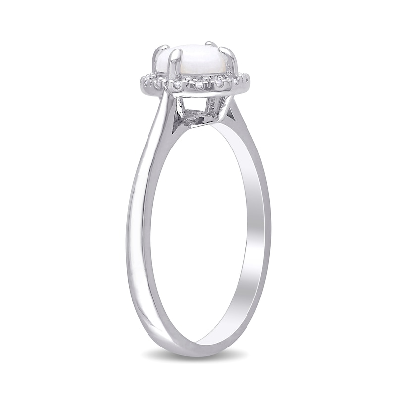 8.0mm Cabochon Opal and 0.08 CT. T.W. Diamond Frame Ring in Sterling Silver|Peoples Jewellers