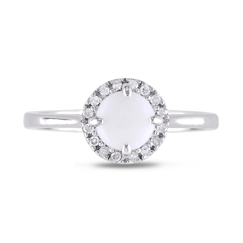 8.0mm Cabochon Opal and 0.08 CT. T.W. Diamond Frame Ring in Sterling Silver|Peoples Jewellers