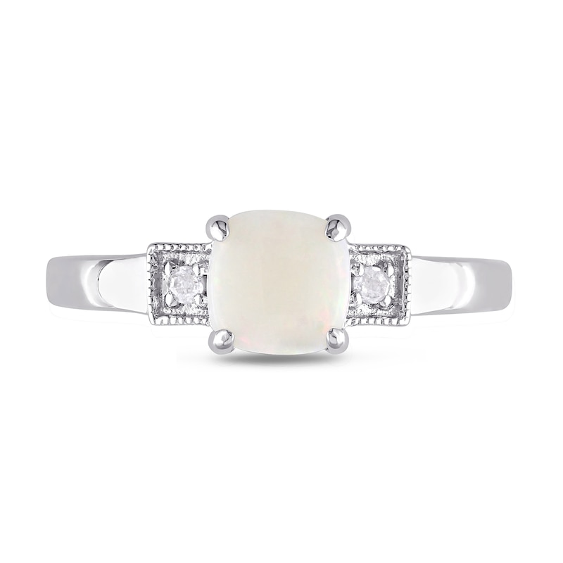6.0mm Cushion-Cut Cabochon Opal and 0.04 CT. T.W. Diamond Vintage-Style Ring in Sterling Silver|Peoples Jewellers