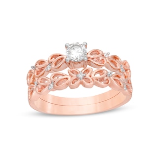 0.29 CT. T.W. Diamond Open Floral Bridal Set in 10K Rose Gold