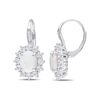 Thumbnail Image 0 of Oval Opal, White Topaz and 0.04 CT. T.W. Diamond Starburst Frame Drop Earrings in Sterling Silver