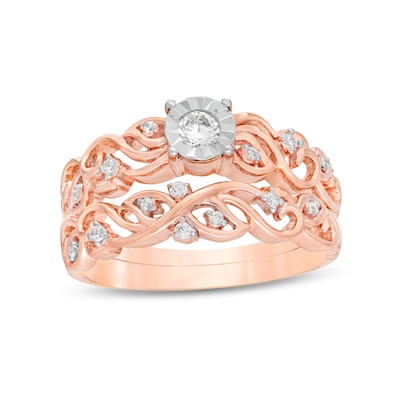 0.29 CT. T.W. Diamond Open Filigree Bridal Set in 10K Rose Gold