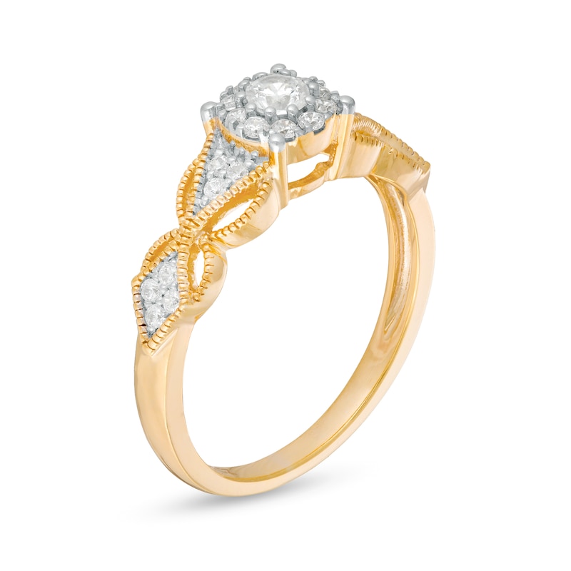 Main Image 3 of 0.29 CT. T.W. Diamond Butterfly-Sides Vintage-Style Engagement Ring in 10K Gold