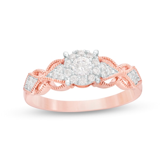 0.29 CT. T.W. Diamond Butterfly-Sides Vintage-Style Engagement Ring in 10K Rose Gold