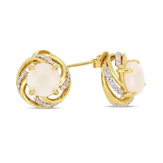 8.0mm Opal and White Topaz Swirl Frame Stud Earrings in Sterling Silver with Yellow Rhodium