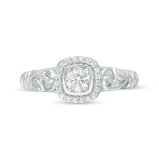 0.37 CT. T.W. Diamond Cushion Frame Filigree Shank Ring in 10K White Gold