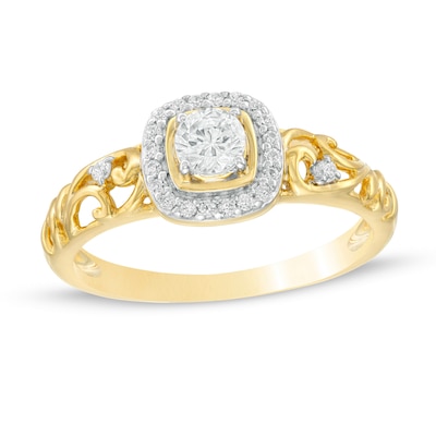 0.37 CT. T.W. Diamond Cushion Frame Filigree Shank Engagement Ring in 10K Gold