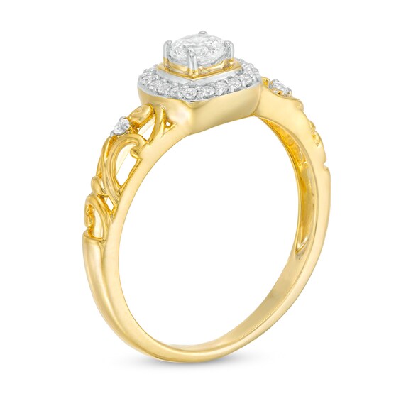 0.37 CT. T.W. Diamond Cushion Frame Filigree Shank Engagement Ring in 10K Gold