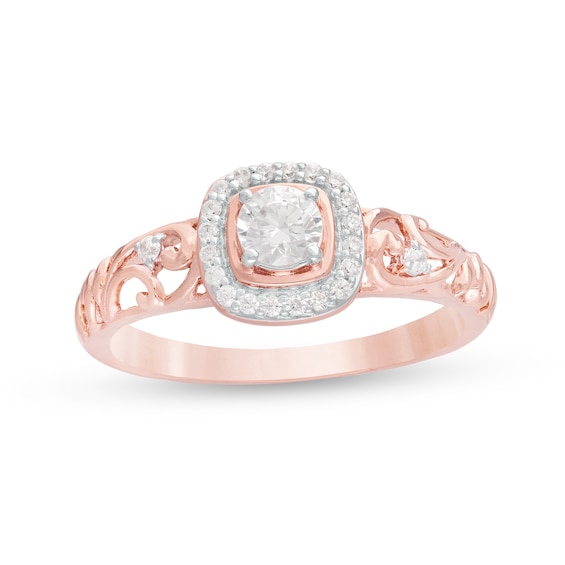 0.37 CT. T.W. Diamond Cushion Frame Filigree Shank Ring in 10K Rose Gold