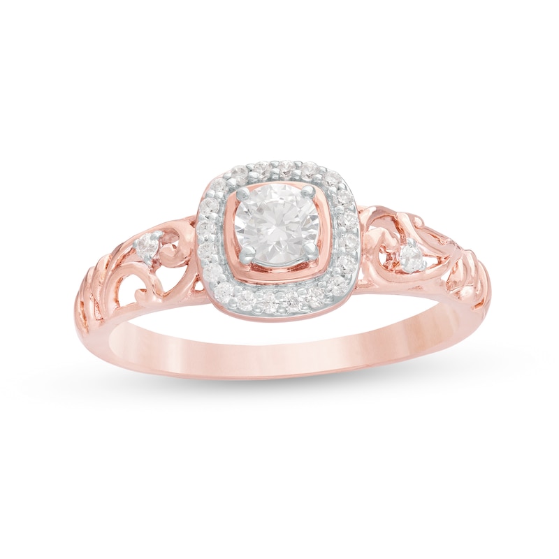 0.37 CT. T.W. Diamond Cushion Frame Filigree Shank Ring in 10K Rose Gold|Peoples Jewellers
