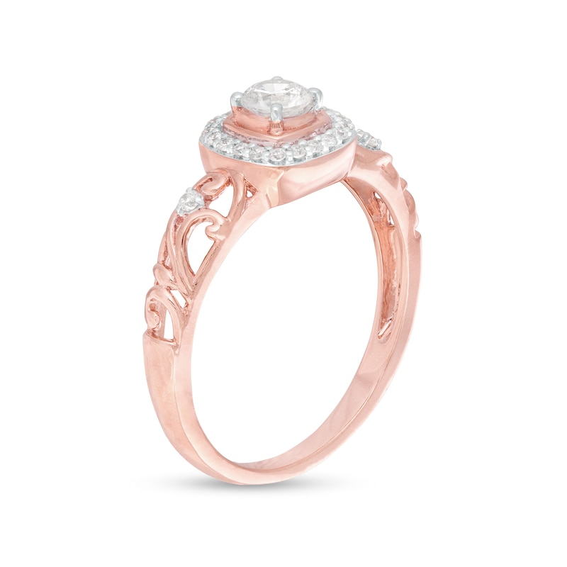 0.37 CT. T.W. Diamond Cushion Frame Filigree Shank Ring in 10K Rose Gold|Peoples Jewellers