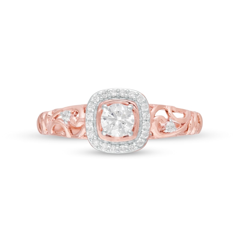 0.37 CT. T.W. Diamond Cushion Frame Filigree Shank Ring in 10K Rose Gold|Peoples Jewellers