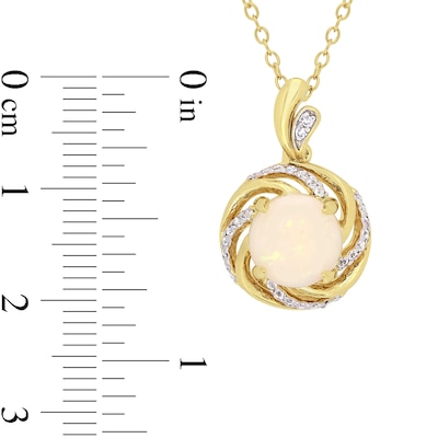 8.0mm Opal, White Topaz and Diamond Accent Swirl Frame Drop Pendant in Sterling Silver with Yellow Rhodium