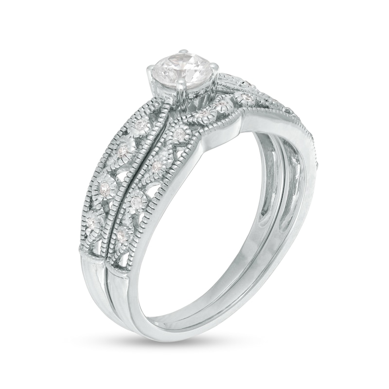 Main Image 3 of 0.37 CT. T.W. Diamond Vintage-Style Filigree Bridal Set in 10K White Gold