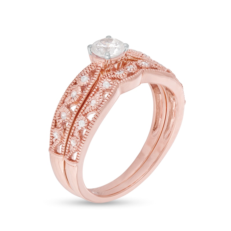 0.37 CT. T.W. Diamond Vintage-Style Filigree Bridal Set in 10K Rose Gold|Peoples Jewellers