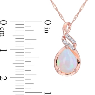 Pear-Shaped Opal and 0.04 CT. T.W. Diamond Cascading Teardrop Pendant in 10K Rose Gold - 17"