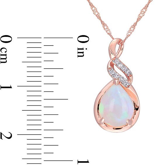 Pear-Shaped Opal and 0.04 CT. T.W. Diamond Cascading Teardrop Pendant in 10K Rose Gold - 17"